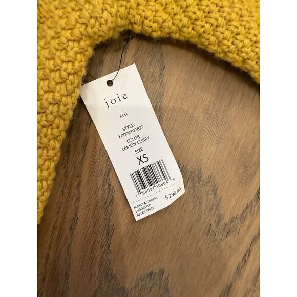NWT Joie Mustard Yellow Cable Knit Wool Sweater Puff Sleave XS - Picture 3 of 9